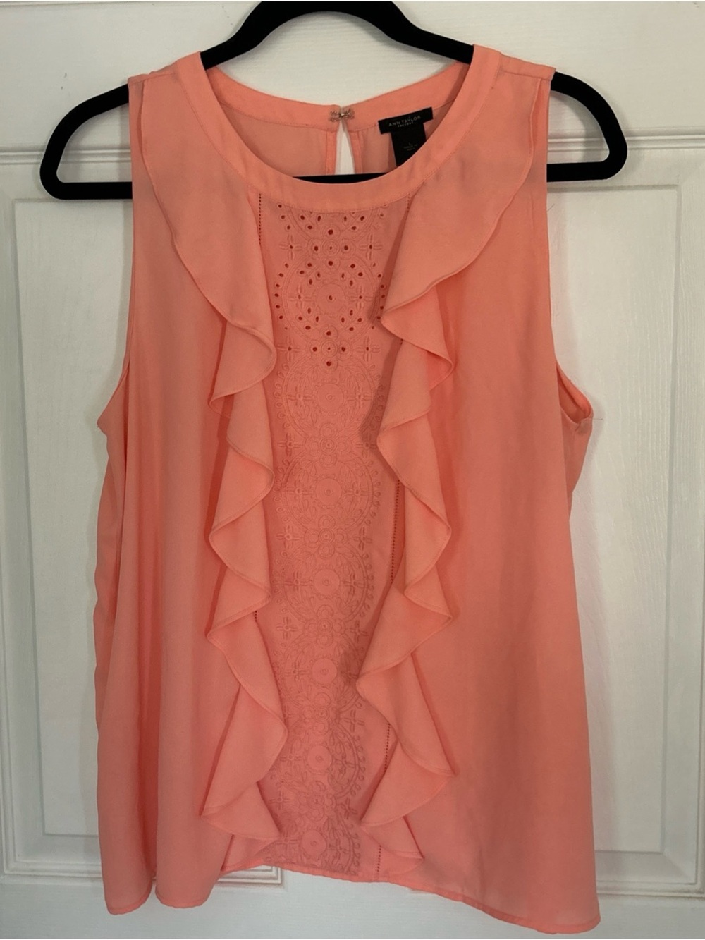 Ann Taylor Coral Ruffle front Sleeveless Blouse